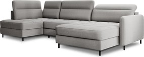 Светлосив кадифен разтегателен ъглов диван с място за съхранение (ляв ъгъл U форма) Berrto – ELTAP