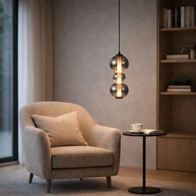 Арт Деко висяща лампа черна с опушено и прозрачно стъкло 3 светлини вкл. LED - Lizzy