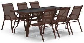 3095990 vidaXL Градински трапезен комплект, 7 части, кафяво и черно