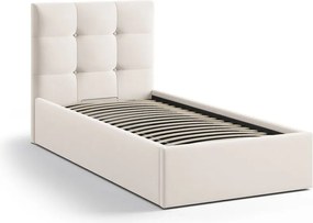 Кремаво единично легло 90x200 cm тапицирано с място за съхранение с включена подматрачна рамка Phaedra – Micadoni