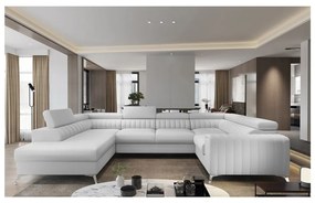 Бял сгъваем/с място за съхранение ъглов диван от изкуствена кожа (ляв ъгъл/U форма) Louis – ELTAP