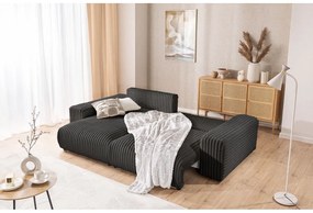 Тъмносив разтегателен ъглов диван от рипсено кадифе с място за съхранение (ляв ъгъл) Sarina – Ropez