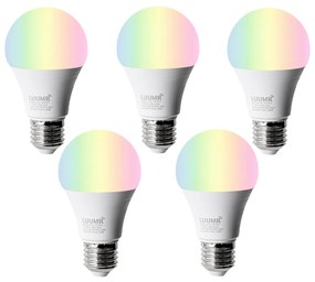 Комплект от 5 Интелигентни LED крушки E27 A60 матирани RGBW 9W 806lm 2700-6500K