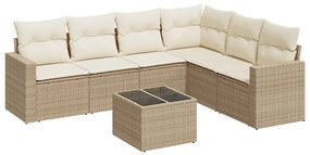 3251355 vidaXL Градински диван с възглавници, 7 части, бежов полиратан