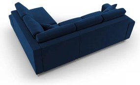 Син кадифен разтегателен ъглов диван с място за съхранение (десен ъгъл/L форма) Kyoto – Cosmopolitan Design