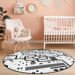 Черно-бял детско килимче за игра подходящо за пране ø150 cm In My Town – Mila Home