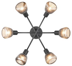 Черно осветително тяло за таван със стъклен абажур Tarifa – Trio