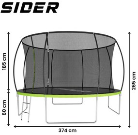 Голям детски батут с мрежа и стълба SIDER 12FT - Ø 374 см