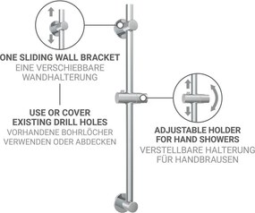 Душ релса без пробиване от неръждаема стомана в блестящо сребрист цвят с подвижен държач 70 cm – Wenko
