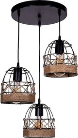 Lino E27 metallic - rope ceiling three-light in black color 40x40x80см.