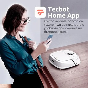 Прахосмукачка робот Tecbot M1, Li-ion 5200 mAh, 4000 Pa, 0.5 l, HEPA, Wi-Fi, Автономност до 160 мин, Подомиячка със самопочистващ моп, Черен