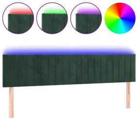 3121907 vidaXL LED горна табла за легло, тъмнозелена, 160x5x78/88 см, кадифе