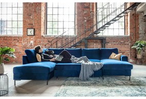 Морскосиньо кадифе, U-образен разтегателен диван, ляв ъгъл Lofty Lilly - Miuform