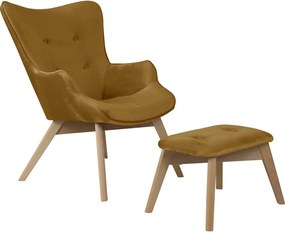 Кадифен фотьойл с табуретка горчица Niko – Ropez