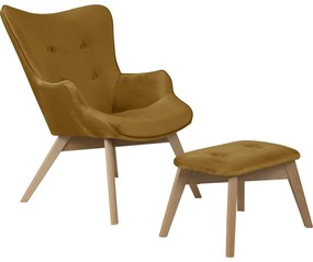 Кадифен фотьойл с табуретка горчица Niko – Ropez