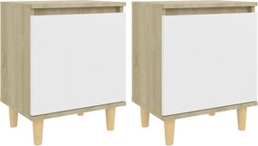 805826 vidaXL Нощни шкафчета крака масив 2 бр дъб сонома и бяло 40x30x50 см