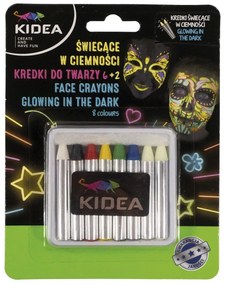 Kidea - Пастели за лице 6 цв.+2 бр. светещи на тъмно