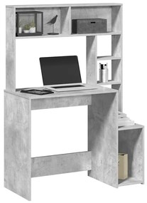 860439 vidaXL Бюро с рафтове, бетонно сиво, 100x45x140 см, инженерно дърво