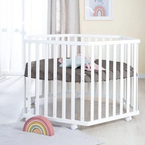 Бяла кошара за игра с регулируема височина/на колелца – Roba