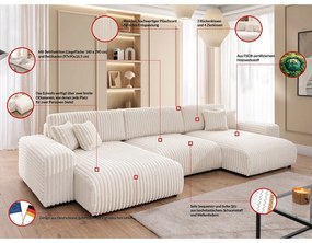 Кремав сгъваем/с място за съхранение ъглов диван от рипсено кадифе (U форма) Sarina – Ropez
