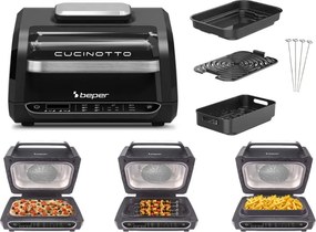 Разопакован: Мултифункционална скара/барбекю 8в1 Beper P101FRI080, 1700W, 8 функции, 3.8 L, 230 C, Черен