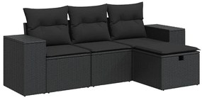 3325651 vidaXL Градински диван от 4 части с възглавници, черен, полиратан