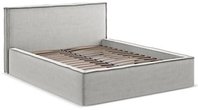 Светлосиво двойно тапицирано легло с място за съхранение и включена подматрачна рамка 140x200 cm Anani – Makamii