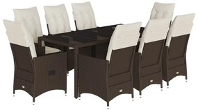 3276774 vidaXL Градински трапезен комплект възглавници 9 части кафяв полиратан