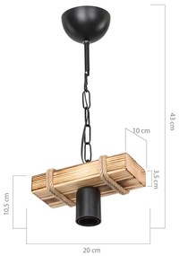 Лампа за таван в черен/естествен цвят 10x20 cm - Squid Lighting