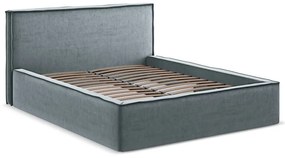 Светлосиньо двойно тапицирано легло с място за съхранение и включена подматрачна рамка 140x200 cm Anani – Makamii