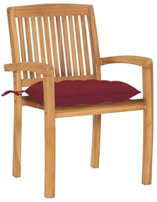 3063276 vidaXL Градински столове 2 бр виненочервени възглавници тик масив