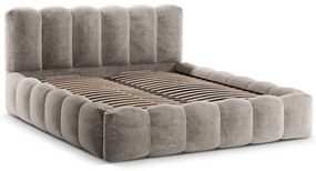 Светлокафяво тапицирано двойно легло с място за съхранение с включена подматрачна рамка 160x200 cm Lupine – Micadoni Home