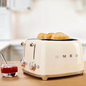 Тостер за хляб SMEG 50's Style TSF03CREU, 2000W, 4 филии, 6 нива, Тавичка за трохи, Вграден кабел, Неръждаема стомана, Кремав