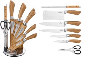 Комплект ножове с поставка ZILNER ZL 5122, 8 части, Точило, Ножици, Неръждаема стомана, Дървена дръжка