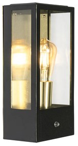 Външна стенна лампа черна със златен сензор за здрач - Rotterdam