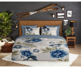 Синьо-сиво двойно удължено фланелено спално бельо 200x220 cm Gabin – Good Morning