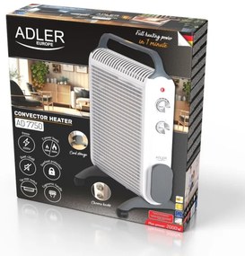 Конвекторен отоплител Adler AD 7750, 2000W, 2 степени, Регулируем термостат, IP24, Защита, Бял/сив