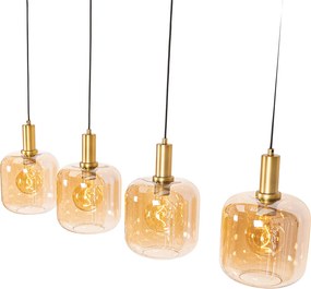 Смарт висяща лампа черна с месинг и кехлибарено стъкло 4 светлини вкл. 4 Wifi G95 - Zuzanna