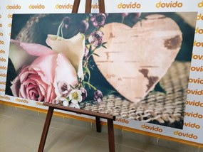 Картина на платно – Рози и сърчице във винтидж стил