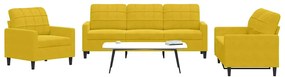 3278357 vidaXL Комплект дивани от 3 части с възглавници, жълт, кадифе