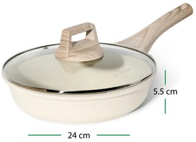 Тиган Just Perfecto JL-41, 24 см, Стъклен капак, Мраморно покритие, Без PFAS, Индукция, Бежов