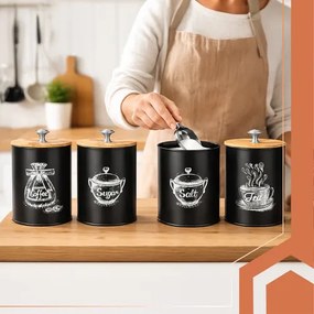 Луксозен комплект кухненски кутии Ruhhy — 4 бр. x 1.5L, херметични с бамбуков капак