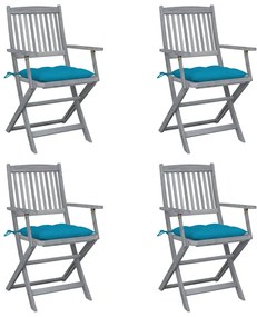 3064528 vidaXL Сгъваеми градински столове, 4 бр, с възглавници, акация масив
