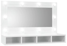 808897 vidaXL Огледален шкаф с LED, бял гланц, 90x31,5x62 см