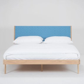 Масивно дъбово легло със синя табла , 140 x 200 cm Fawn - Gazzda