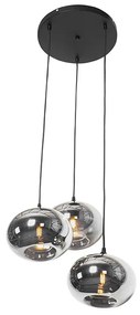 Висяща лампа в стил арт деко черна с опушено стъкло 3-светлина кръгла - Busa