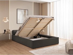 Тъмносиво тапицирано двойно легло с място за съхранение и включена подматрачна рамка 180x200 cm Cille – Ropez