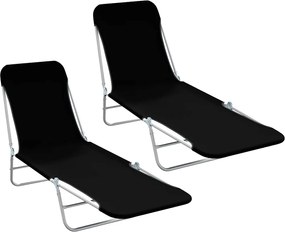 44300 vidaXL Сгъваеми шезлонги, 2 бр, стомана и текстил, черни