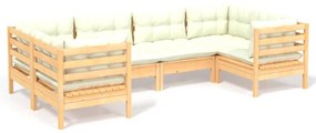 3097295 vidaXL Градински лаундж комплект с кремави възглавници, 6 части, бор