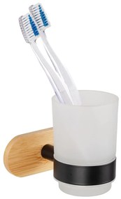 Черно-естествена самозалепваща стъклена чаша за четки за зъби Orea Bamboo – Wenko